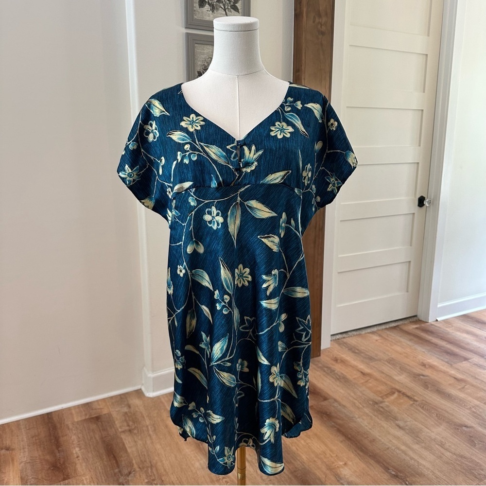 Vintage Y2K Blue Wrap Floral Soft Robe Matching Nightgown Intimates Pajama Set - Picture 11 of 11